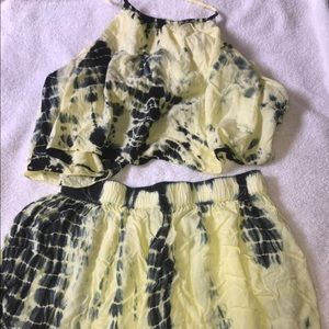 Black and yellow tie dye two piece shorts set